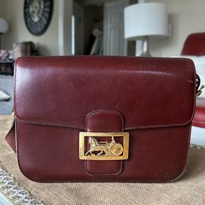 Celine Vintage Horse Carriage Shoulder Bag Burgundy